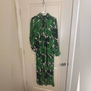 Green and Pink Leaf Print Jumpsuit